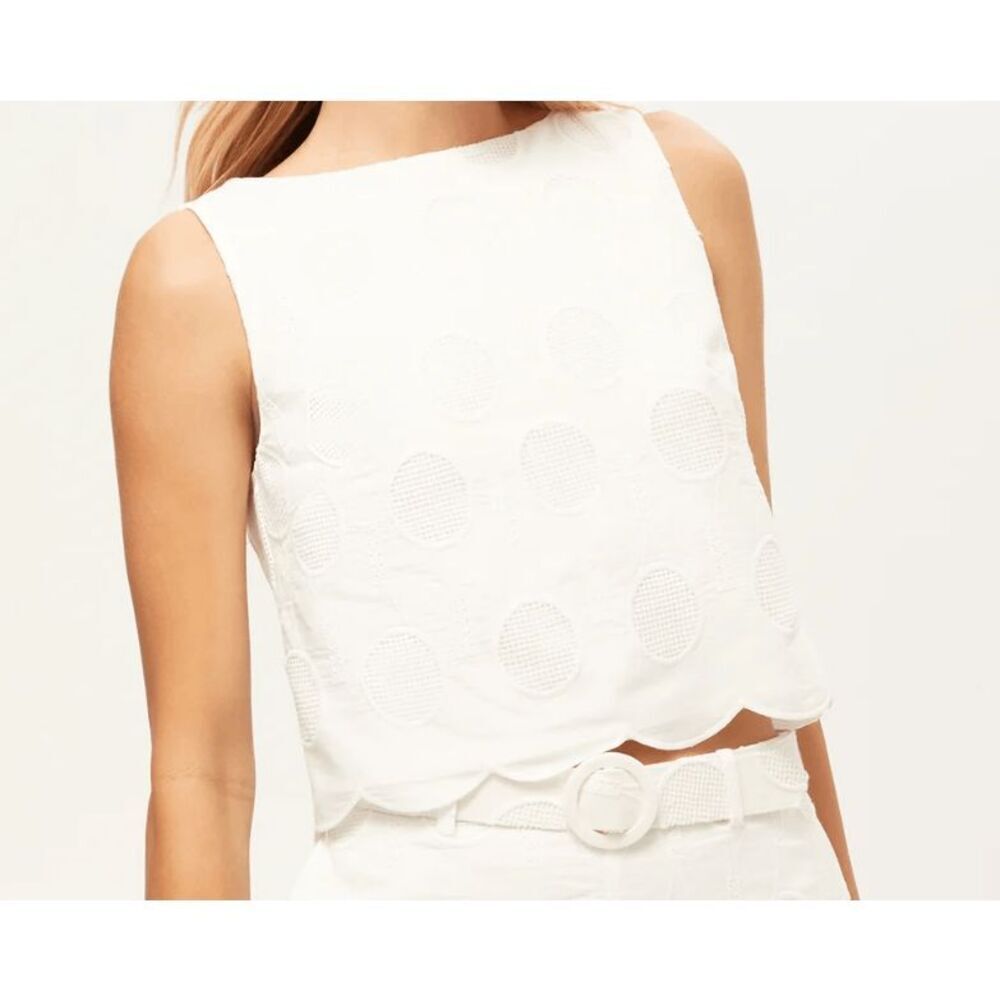 NWT Trina Turk Split Sleeveless Crop Top - Tennis Eyelet- Whitewash / 14